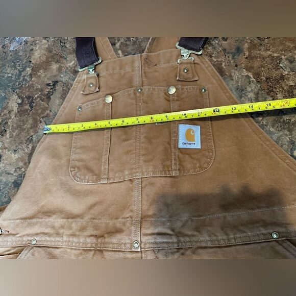 VTG Carhartt R01 BRN Mens 44x28 HEAVY DUTY Distressed Overall Bibs Double Knee - Picture 11 of 12